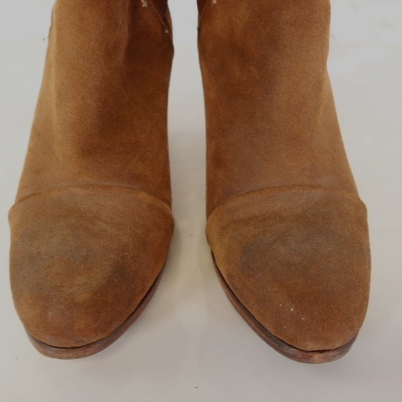 Rag Bone Boots 37.5 Leather Boots 7.5 Pull On Brown Heeled Harness Suede Kinsey - Picture 6 of 12